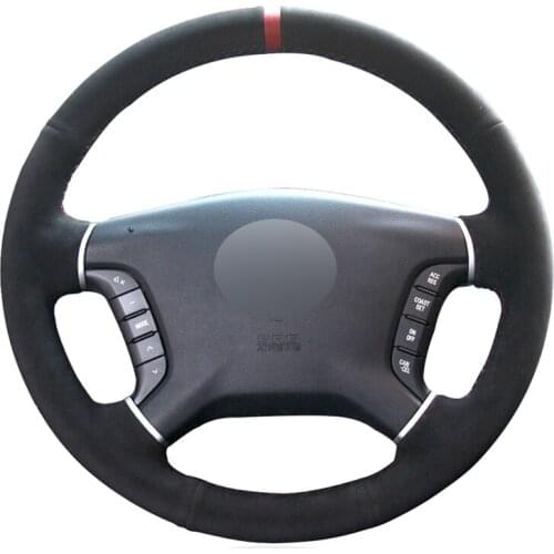 Hand-stitched Black Suede Red Marker No-slip Car Steering Wheel Cover for Mitsubishi Pajero 2007-2014 Galant 2008-2012