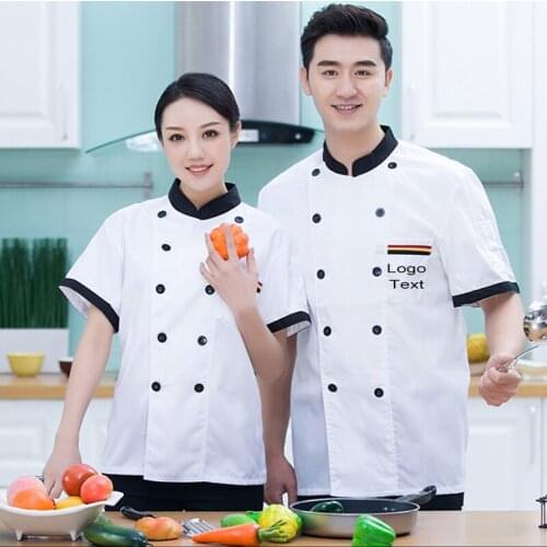 Custom Logo Text printed Company Team Work Men Women Uniform shirt suits Cook Hotel restaurant Man Male Pocket Buttons Shirts