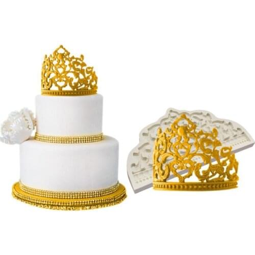 Sugarcraft Baroque Bead Crown Silicone Mold Cupcake Topper Pearl Chains Fondant Cake Decorating Tools Chocolate Candy Moulds