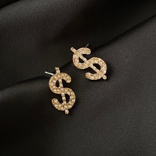 New Trend Cute Dollar Irregular Stud Earrings Rhinestone Asymmetric Earrings Birthday Gift Fashion Jewelry