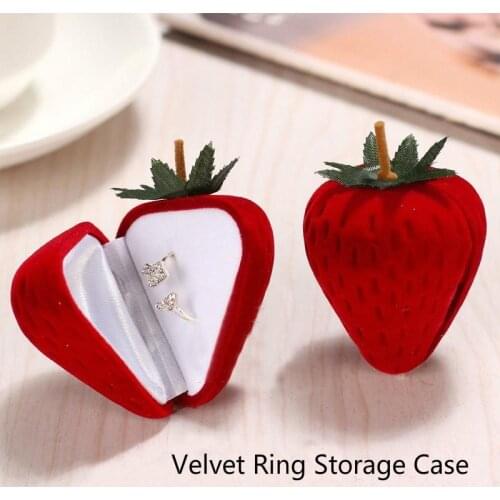 1 Pcs Ring Storage Case New Strawberry Form Velvet Ring Storage Case Jewelry Box Ring Protector Flocking Gift Box