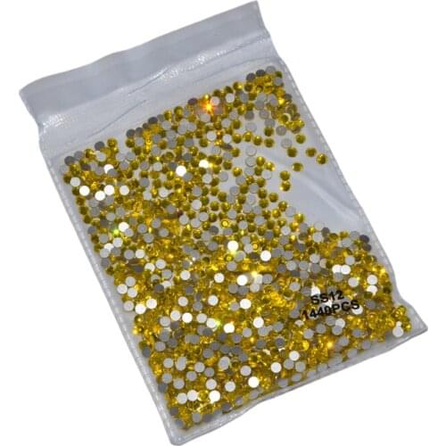 SS3-SS30 Lemon Yellow Color 1440pcs Non HotFix Flatback Glass Crystal 3D Nail Art Rhinestones DIY Decorations