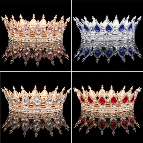 Vintage Baroque Queen King Bride Tiara Crown For Women Headdress Prom Bridal Tiaras and Crowns Wedding Hair Jewelry Accessories
