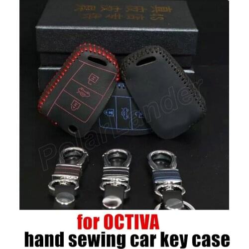 Only Red casual design Case fit for SKODA OCTIVA car styling Genuine quality leather car key case Hand sewing car key cover DIY
