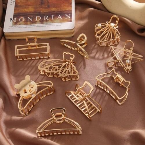 VKME Metal Gold Claws Hair Claw Clips For Women Makeup Hair Styling Barrettes Fashion Geometric Hollow Hairpins Girls Headwear