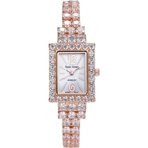 Royal Crown Prong Setting Cubic Zircon Womens Watch Japan Mov't Hours Elegant Fashion Rhinestones Bracelet Girls Gift Box