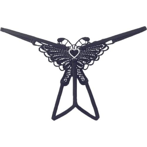 Womens Pants Open Crotch Embroidery Sexy Temptation Thongs Butterfly Erotic Lingerie G String Crotchless Briefs Panties For Sex