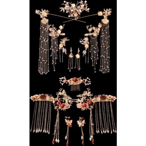 Bride Retro Chinese Style Hair Ornaments Tassel Han Clothing Accessories Women Wedding Headdress Earrings Set