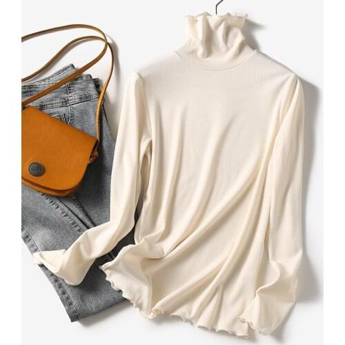 AECU Women Knitted Pullover Sweater Mulberry Silk Pile Collar Basic Womens Jumper Tops 2021 Fall Winter Velvet Warm Pull Femme