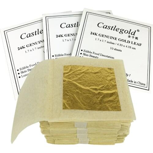 10 PCS 99.9% 24K Genuine Gold Leaf, Real Edible Leaf, Food Decoration gold leaf, cake/ ice cream/coffee/wine,edible