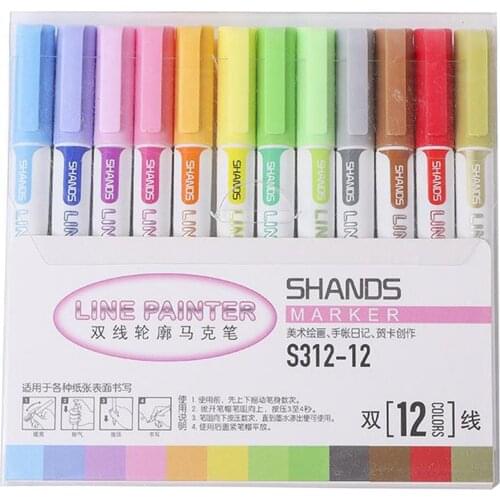 12pack Glitter Metallic Double Line Outline Pens Markers Pens for Kids Drawing Painting Graffiti DIY Scrapbooking Card Making