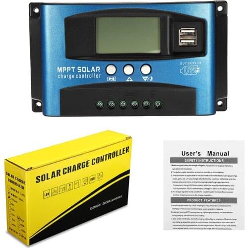 12V 24V 100A MPPT Auto Solar Cell Panel Charger Regulator With Load Solar Charge Controller Dual USB LCD Display