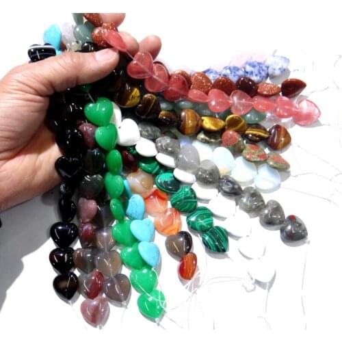 20mm natural stone Quartz crystal tiger eye Turquoises love heart beads for diy Jewelry making Accessories wholesale10pcs