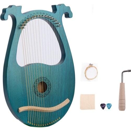 16 String Lyre Harp Set Wooden Mahogany Harp Lyre Piano Musical Instrument With Tuning Wrench Spare Strings Picks Cloth