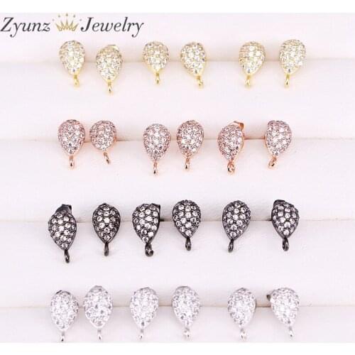 20 Pairs ZYZ300-4964 Earrings Post with Loop Hanger Paved Rhinestone CZ DIY Stud Earrings Jewelry Findings