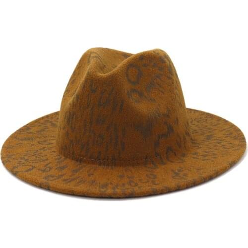 2021 High Quality Fashion Woolen women Felt Jazz Fedora Hats Hound pattern Decor Unisex Wide Brim Panama Party men wedding cap