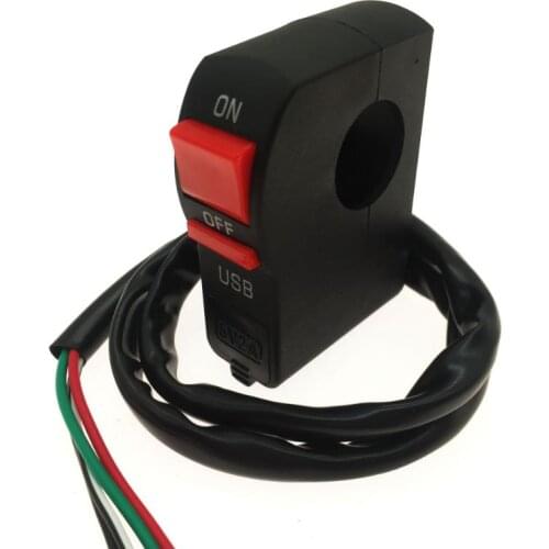 22mm 7/8" Universal Motorcycle Handlebar Start Flameout Switch ON OFF Button With USB Charger For Yamaha ATV 4 Wire Connectors