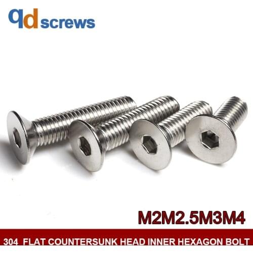 304 M2M2.5M3M4 flat countersunk head inner hexagon stainless steel screw bolt DIN7991 GB70.3 ISO 10642 JIS B 1194
