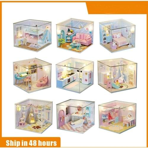 3D Wooden DIY Mini Doll House with Dust Cover Manual Assembling Kids Toy DIY Mini Creative Toy Assembled House With Dust Cover