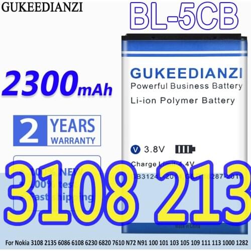 GUKEEDIANZI Highly Battery BL-5CB 2300mAh For Nokia 3108 2135 6086 6108 6230 6820 7610 N72 N91 100 101 103 105 109 111 113