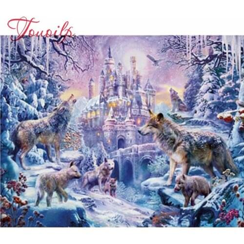 Full Square round Drill 5D DIY Diamond Painting "castle Snow wolf" 3D Embroidery Cross Stitch Mosaic Rhinestone wall Decor