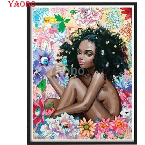 DIY Diamond Embroidery African naked girl with flower eyes 5D Square round Diamond Painting Cross Stitch Kit Drawing Unique Gift