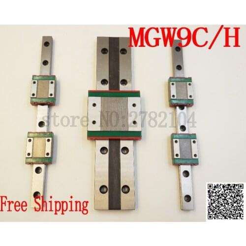 Free shipping CNC miniature linear rail MGW9 MGW9C MGW9H flanged widen linear block L=100mm 200mm 300mm 400mm 500mm