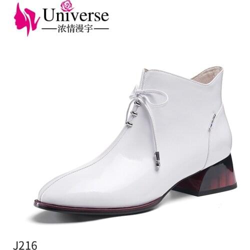 Universe J216 Chengdu Handmade Withe Fantastic Pigskin Ladies Boots Pionted Toe 4.5cm Med Heel Ankle Lady Boots