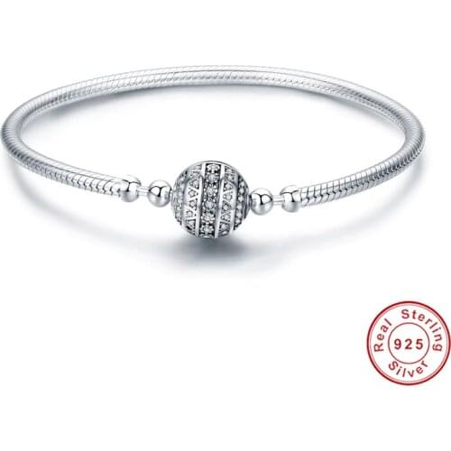 Original 100% 925 sterling silver inlaid zircon round buckle snake chain beads bracelet high jewelry women fashion bracelet