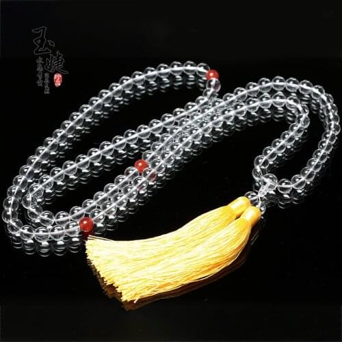 Natural white crystal 108 beads bracelets for women men bracelet with tassel prayer rosaries bracelets natural stone bangle