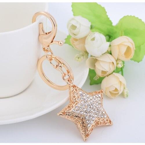 Charm Crystal-Rhinestone Five-pointed Star Pendant Keychain Bag heart-shaped Key chain Ring Holder Women Gift Souvenir Jewelry
