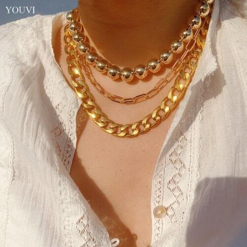 YOUVI Goth Metal Big Beaded Chains Necklace for Women Short Choker Mens Necklace Hip Hop Punk Rock Jewelry on the Neck Collar