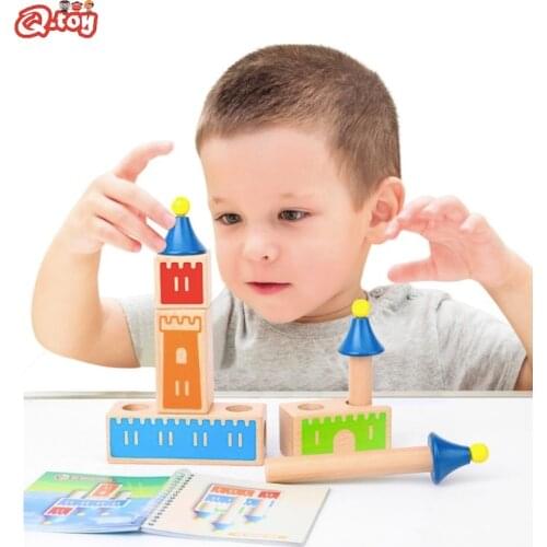 Wooden block puzzle Montessori kid toys wood changing dream castle building block IQ training game thinking gift logical