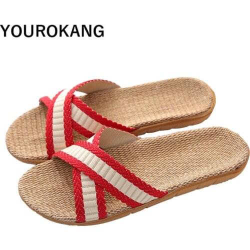 Breathable Men Home Slippers Summer Men Flax Shoes Flat Linen Mans Bathroom Slippers Indoor Floor Unisex Couple Bedroom Shoes