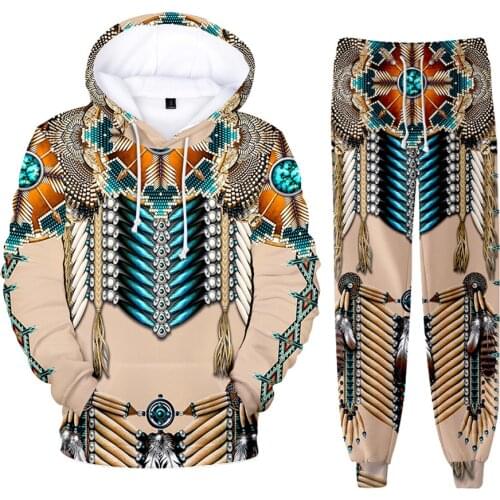 Indian 3D Cosplay Costume Tracksuit 2pcs/Set Women Men Sweatshirt and Sweatpants Teenager Boys Girls Harajuku Pullover Hoodies