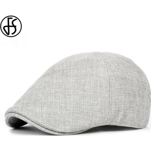 FS Men Women Linen Cotton Beret Caps Spring Summer Newsboy Flat Ivy Sun Hat Outdoor Casual Solid Color White Adjustable Berets