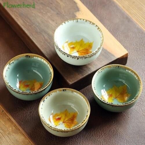 Chinese Ceramic Porcelain Tea Cup Teaware Gold Maple Leaf Single Cup Creative Chinese Style Tea Set Tea Bowl Kung Fu Tea Cup