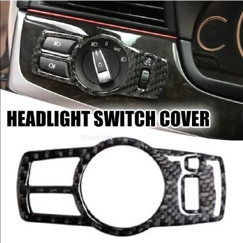 Wooeight Carbon Fiber Headlight Switch Buttons Cover Trim Decorative Stickers For BMW 5 7 Series F10 F07 X3 X4 2011 2012 -2015