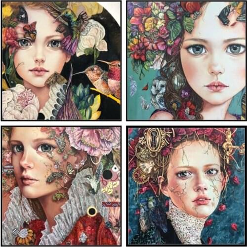 Girl with Flowers Collection - Counted Cross Stitch Kits - DIY Handmade Needlework Embroidery 14 ct Cross Stitch Sets Color