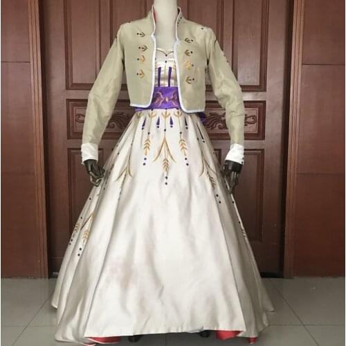 Movie Ice Snow Queen 2 Cosplay Costume Princess Anna Embroidered Dress For Adult Women Halloween Carnival Dresses