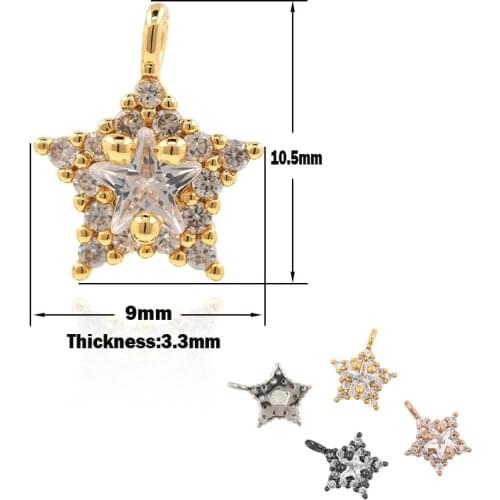 Cubic Zirconia Star Pendant Brass Gold Plated Jewelry DIY Bracelet Necklace Earrings Making Accessories