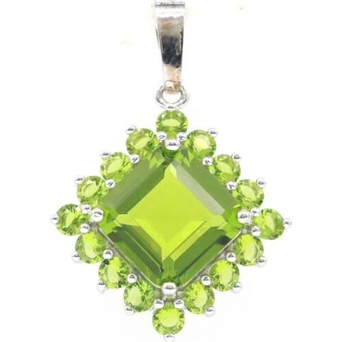 53x27mm Delicate Fine Cut Long Big Created Green Peridot CZ For Womans Bride Engagement Silver Pendant