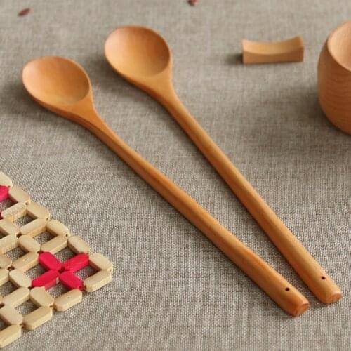 Natural Wooden Spoons Long Handled Spoon Tea Coffee Stir Spoon Ice Cream Dessert Flatware Wood Kitchen LX4478