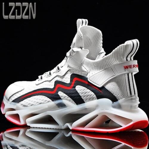 Mens Sports Increase Dynamic Marathon Light Elastic Non-Slip Sole Light Shock Absorption Woven Laces Soft Flying Woven Upper