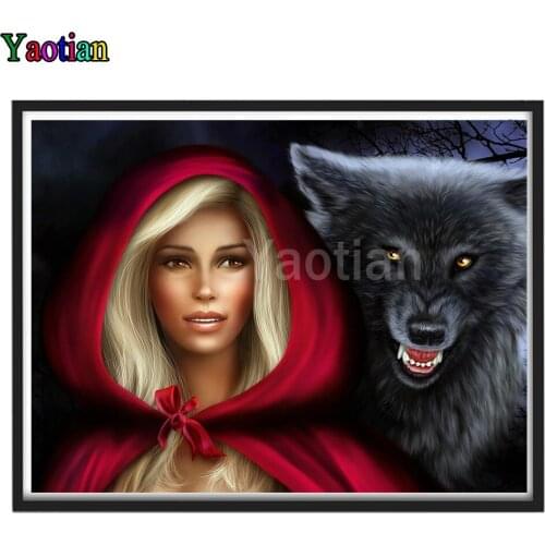 5D Diy Diamond Painting Full Drill Square Round Wolf And Girl Fantasy Woman Diamond Embroidery Kits Rhinestone Pictures Mosaic