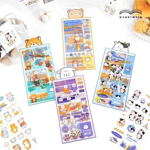 2 pcs/set kawaii cow bear Decorative Sticker Scrapbooking diy Stick Label Diary Stationery Album Journal Cute Stickers