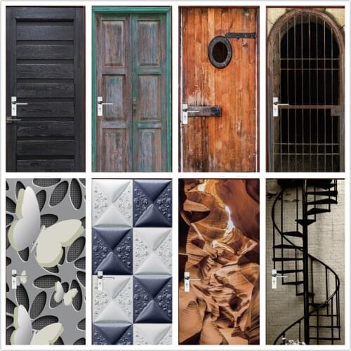 Grain Wooden Door Sticker Wallpaper Decals Self Adhesive Waterproof Art Butterfly Simple Stickers Murals for Doors Home Design