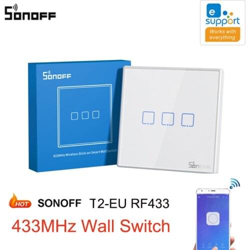 SONOFF T2EU-RF Smart WiFi Wall Touch Switch Smart Home 1/2/3 Gang 433MHz Light Switch For RFR2 RFR3 4CHPROR3 SlampherR2