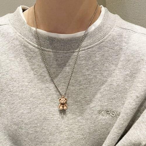 2021 New Cute Plush Bear Necklace Cartoon Clavicle Chain Couple Necklace Unisex necklace Wholesale Stainless Steel Jewelry