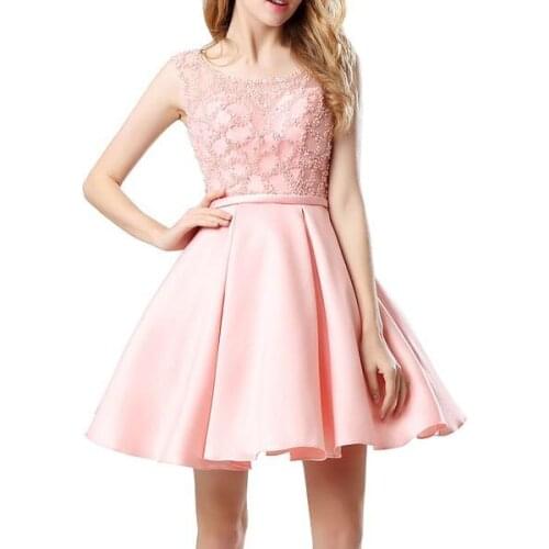 2021 new luckgirls Embroidery print small round neckknee-length pink beauty Party Homecoming Dresses